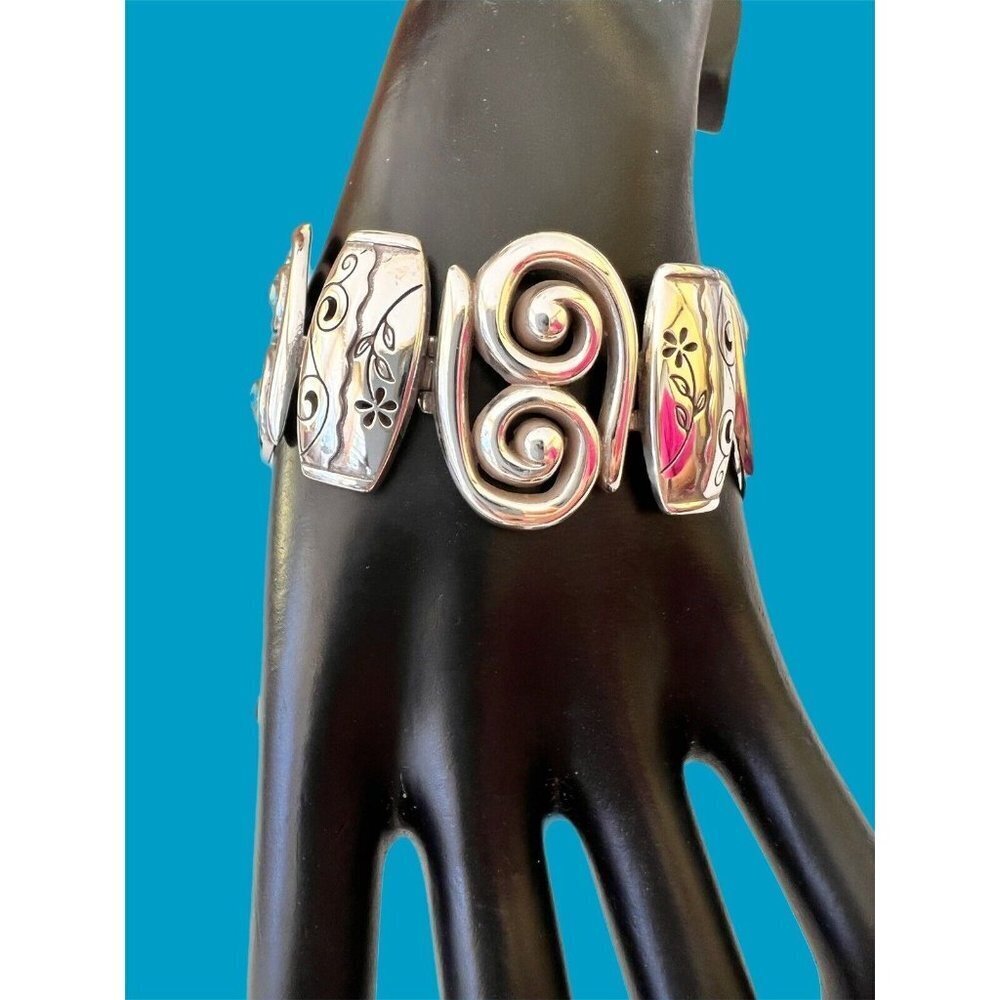 Brighton PABLO'S PASSION Wide Link Bracelet Silver Scroll Floral 7.5"